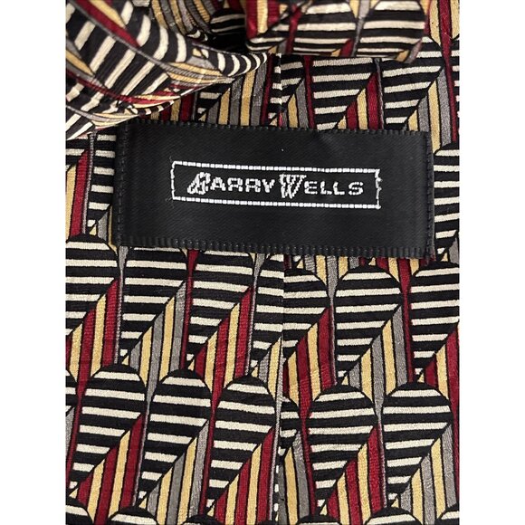 Barry Wells Tall Man Silk Tie 65.5 X 4” Black, Burgundy, Gold, Gray Necktie Long - Picture 3 of 9